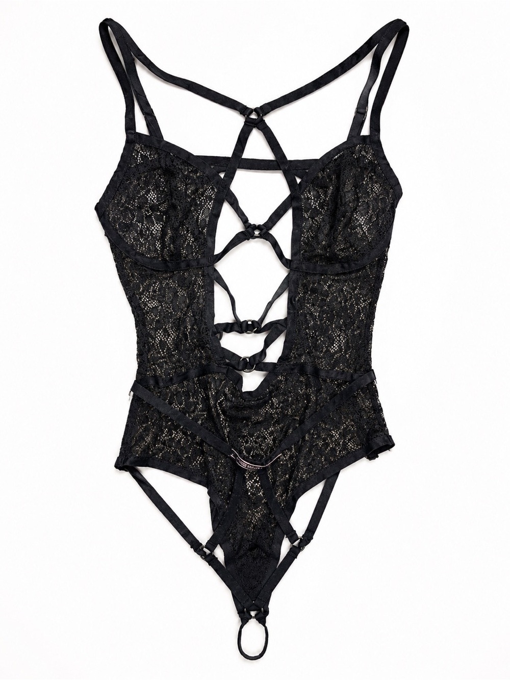 Victoria’s Secret Black Lace Strappy Teddy Bodysuit Lingerie (Estimated Large)